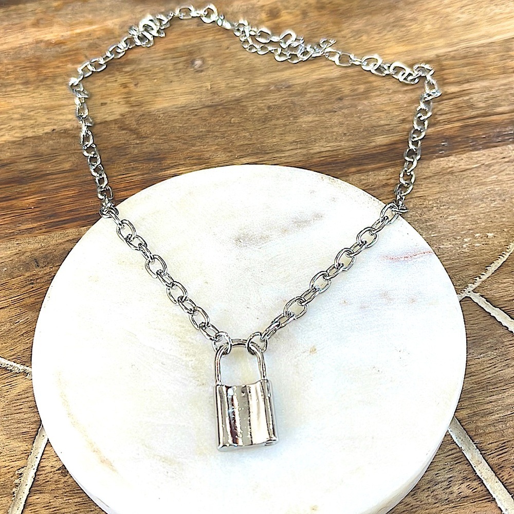 Silver lock necklace